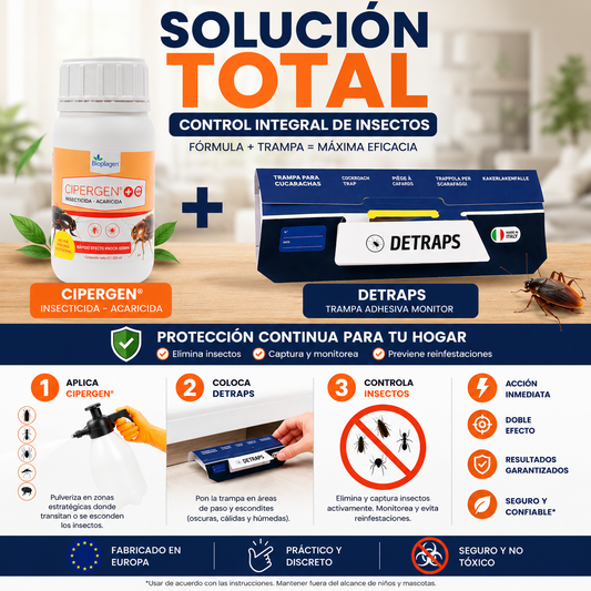 Insecticida Concentrado 250 ml + 2 Trampas Adhesivas XL | Control Integral de Cucarachas, Hormigas, Moscas y Mosquitos
