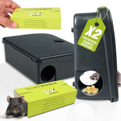 Portacebos Grandes para Ratas y Ratones con Llave de Seguridad | Pack 2 Unidades + 2 Placas Adhesivas
