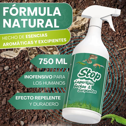 Spray Repelente para Lagartijas, Geckos y Serpientes 750 ml | Deshabituante Natural de Larga Duración | Uso Doméstico y Exterior