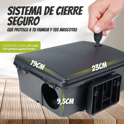 Portacebos Grandes para Ratas y Ratones con Llave de Seguridad | Pack 2 Unidades + 2 Placas Adhesivas