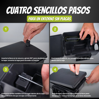 Portacebos Grandes para Ratas y Ratones con Llave de Seguridad | Pack 2 Unidades + 2 Placas Adhesivas