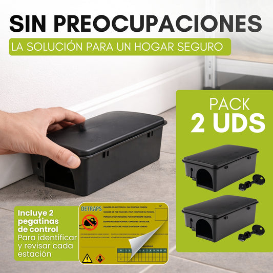 Portacebos para Ratas Pack 2 con Llave + Cebo Fresco | Trampa Profesional Interior y Exterior
