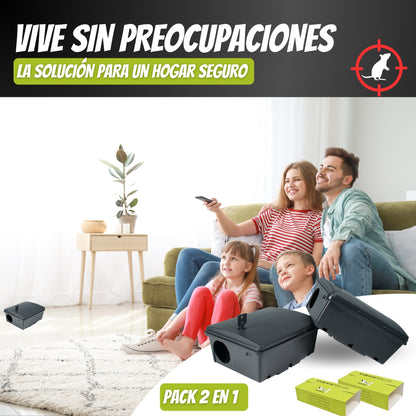 Portacebos Grandes para Ratas y Ratones con Llave de Seguridad | Pack 2 Unidades + 2 Placas Adhesivas