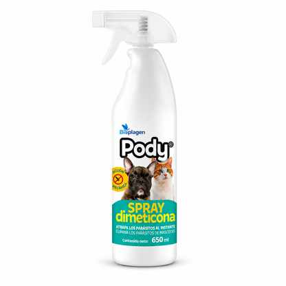 Spray Antiparasitario con Dimeticona PODY Bioplagen 650 ml | Contra Pulgas, Garrapatas y Piojos