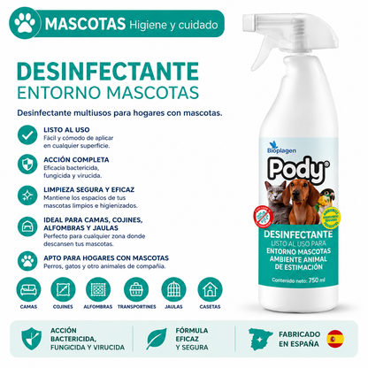 Desinfectante Entorno Mascotas PODY Bioplagen 750 ml | Bactericida, Fungicida y Virucida