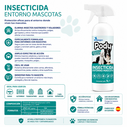 Insecticida Entorno Mascotas PODY Bioplagen | Elimina Mosquitos, Pulgas y Garrapatas