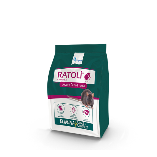 RATOLÍ® Secure Cebo Fresco 150 g | Raticida con Bromadiolona | Aroma Fresa de Alta Atracción | Eliminación de Ratas y Ratones | Uso en Portacebos